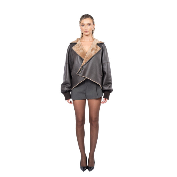 Geaca shearling reversibila, ultra-light, maro, 60cm