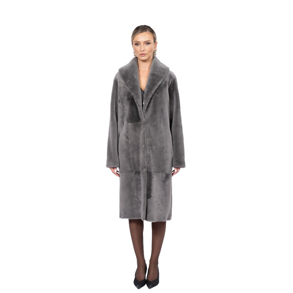 Palton shearling South African, guler sal, gray, 100cm