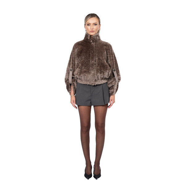Jacheta scurta de South African shearling, tan taupe 3D, maneci 3/4, 50cm