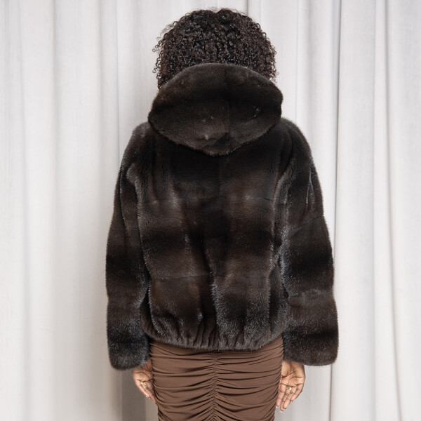 Geaca blana naturala vizon, tip bomber, maro, 65cm