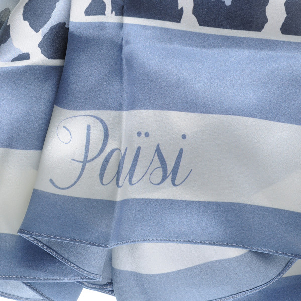 Esarfa matase naturala 100%, animal print blue, 130x130cm