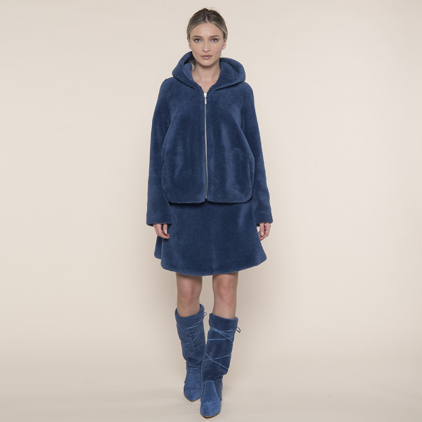 Cizme blana naturala shearling wool, navy, toc 9cm