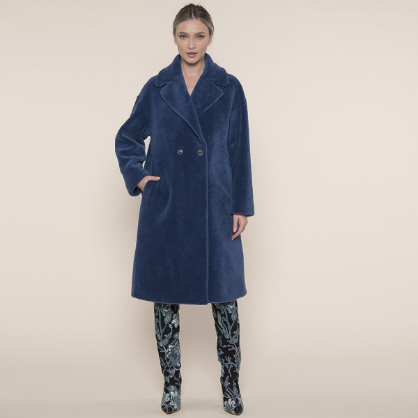 Haina blana naturala miel Australian, revere largi, navy blue, 107cm