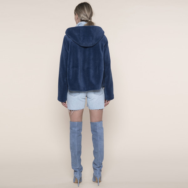 Geaca tip bomber blana naturala miel Australian, navy blue, 62cm