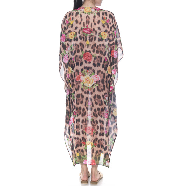 Caftan tip fluture Feline Moves Roses, voal transparent