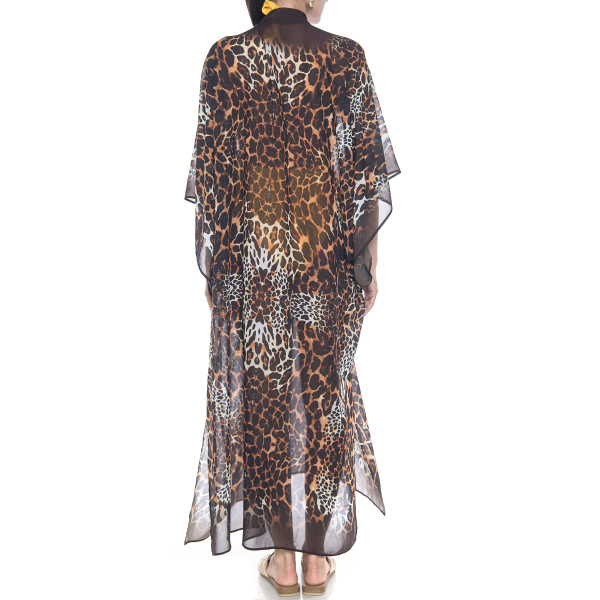 Kimono deschis Wild Mood bordura maro, voal transparent