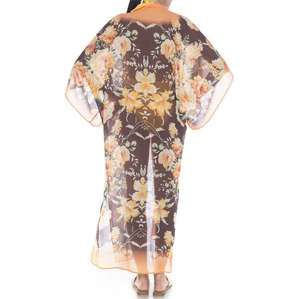 Kimono deschis Dancing Flowers, voal transparent