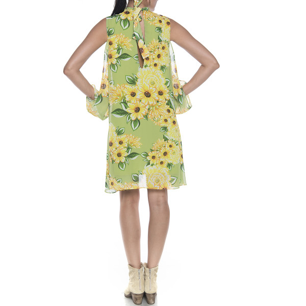 Rochie mini voal Sun Flower Bloom, maneci decupate