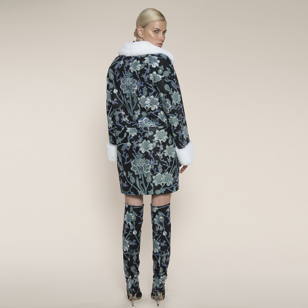 Haina Piele Pictata cu finisaje din blana naturala Rex-Chinchilla,90 cm