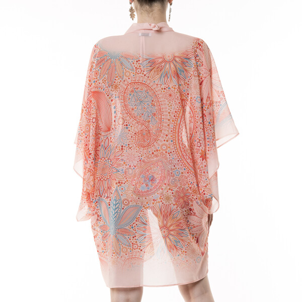 Kimono deschis scurt  voal Paisley Cipria