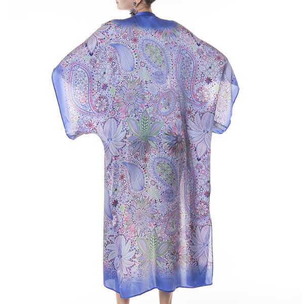 Kimono deschis lung matase naturala 100%, Paisley Lilla