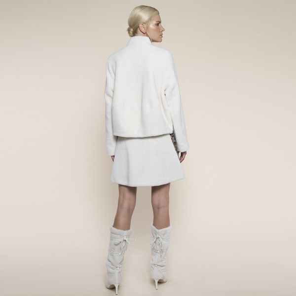 Geaca bomber blana naturala miel Australian, guler tunica, off-white, 62cm