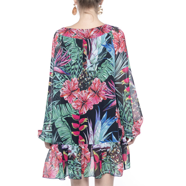 Rochie mini voal Jungle Vibe, maneci bufante