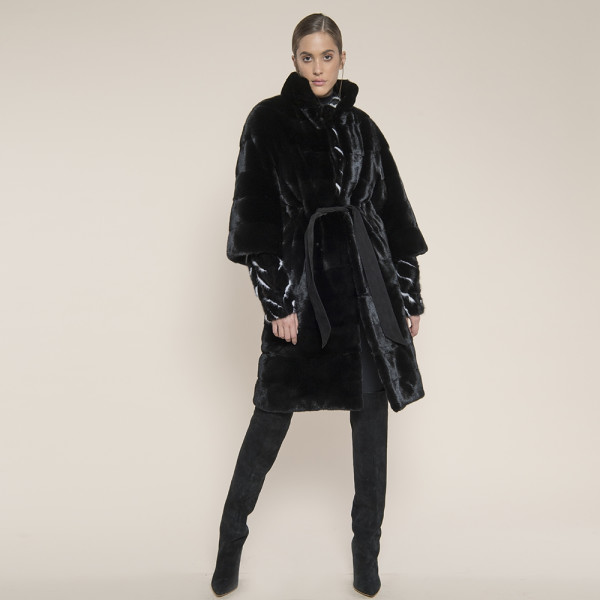 Haina lunga 3 in 1, blana naturala vizon special black mink, 107cm