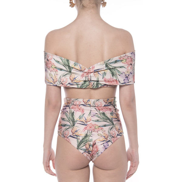 Costum baie 2 piese Tropical Breeze, bustiera volan umar si slip brazilian talie inalta logo Paisi