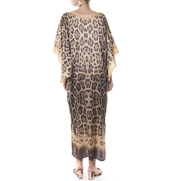 Caftan inchis Feline Moves, matase naturala 100%