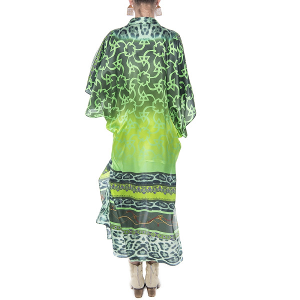 Kimono deschis, matase 100%, imprimeu Green Jewel