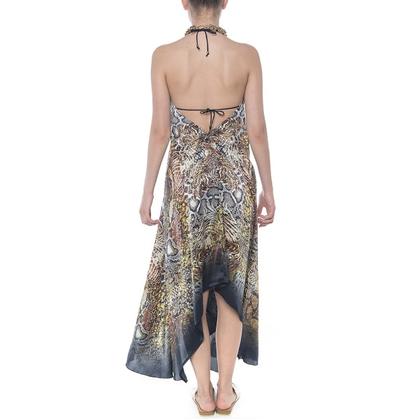 Rochie asimetrica matase 100%, imprimeu Mix Print