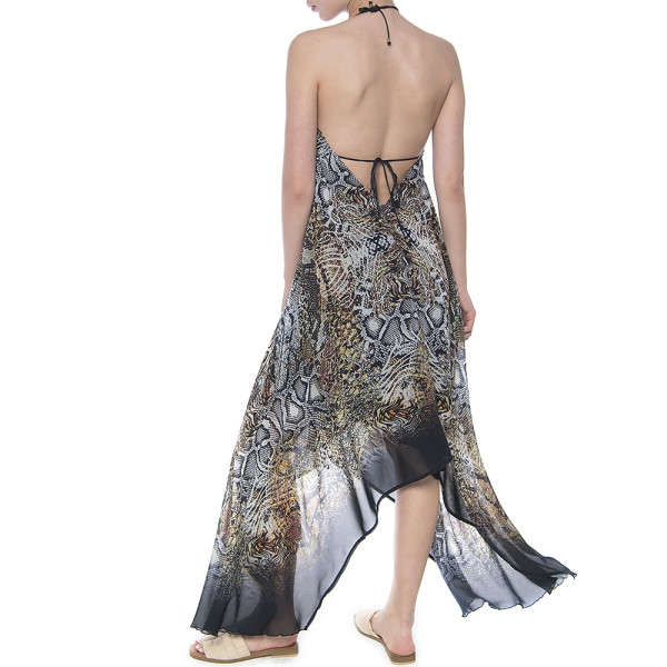 Rochie asimetrica voal, imprimeu Mix Print