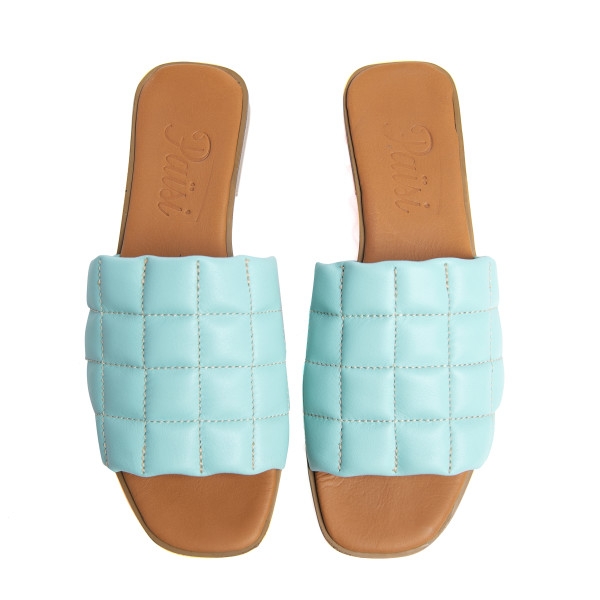 Papuci cusaturi geometrice Aqua, piele naturala 100%