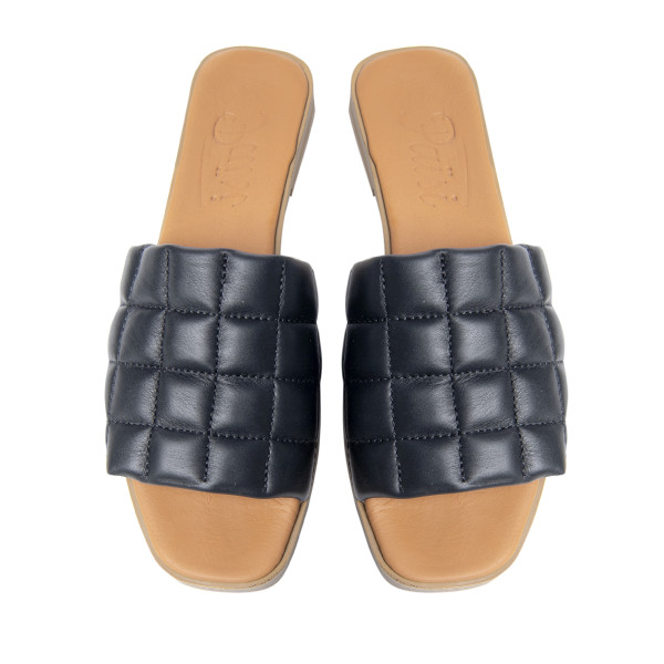 Papuci cusaturi geometrice Black, piele naturala 100%