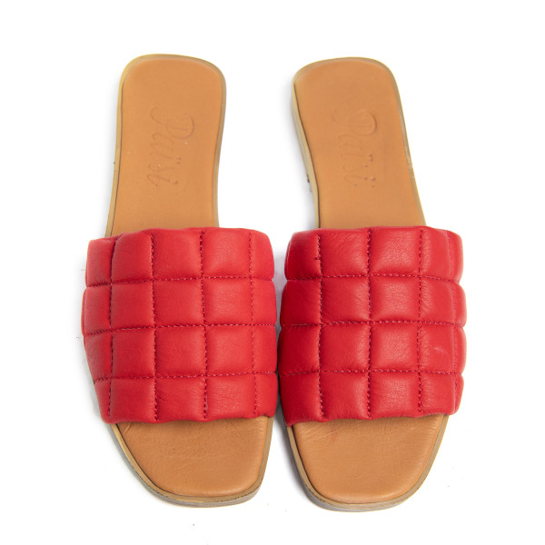 Papuci cusaturi geometrice Red, piele naturala 100%