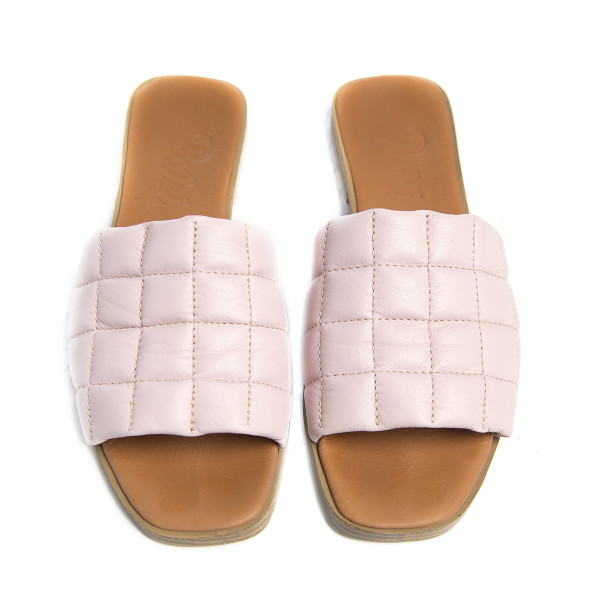 Papuci cusaturi geometrice Light Pink, piele naturala 100%