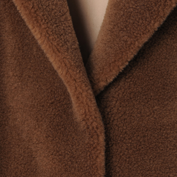 Palton shearling tip lana rever scurt, camel, 107cm
