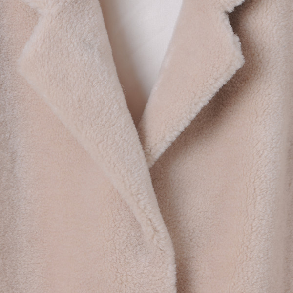 Palton shearling tip lana rever scurt, bej, 107cm