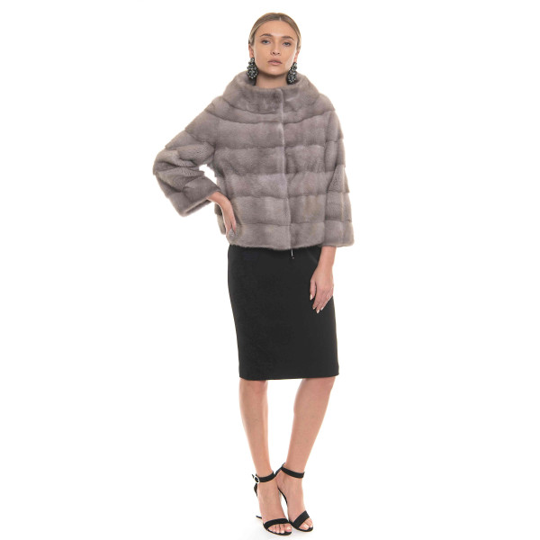 Vizon natural fur jacket, 50cm, special powdered grey color
