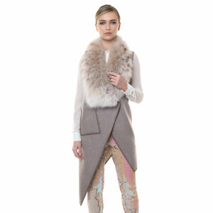 Vesta cashmere cu guler blana naturala lynks, 70cm