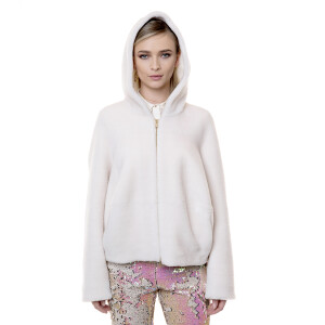 Geaca bomber blana naturala miel, blana tip lana, alb, 62cm