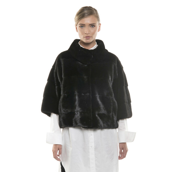 Jachetă de blană naturală de vizon/nurcă, neagră, 62 cm