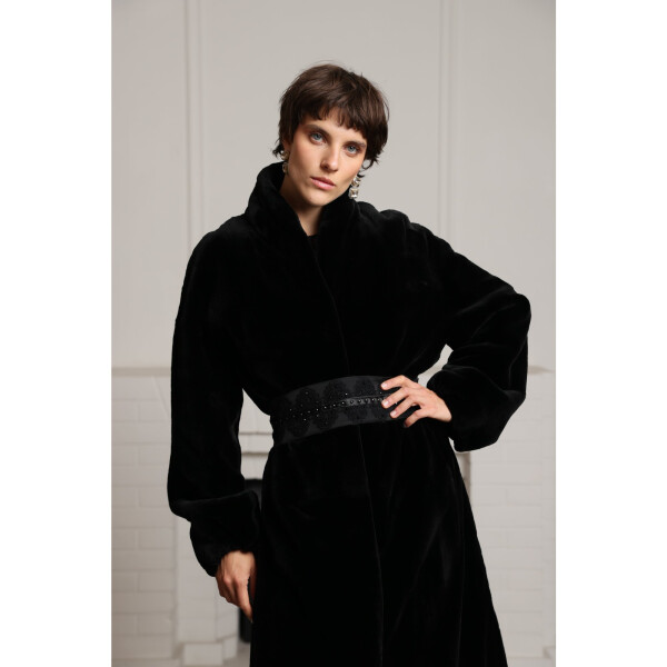 Palton blana naturala vizon tuns, negru, 110cm