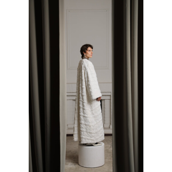 Palton blana naturala vizon, alb, 130cm
