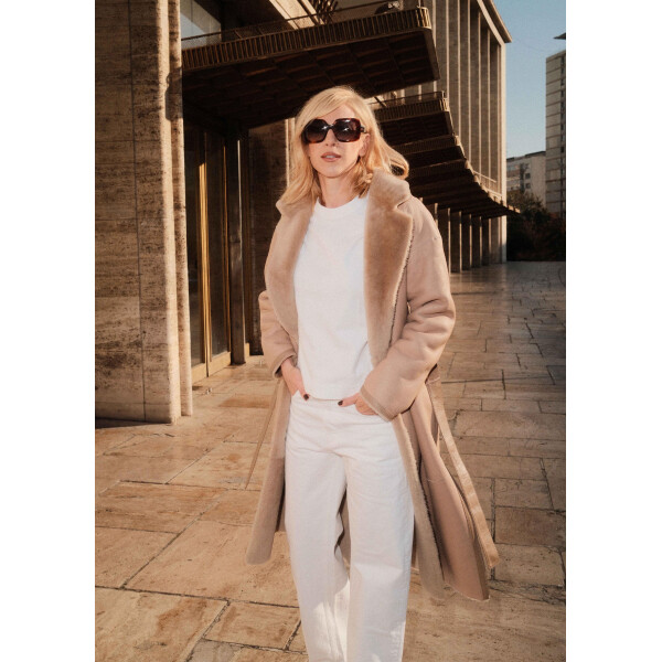 Editie speciala - Palton reversibil shearling merinos spaniol, 90cm, rose pal