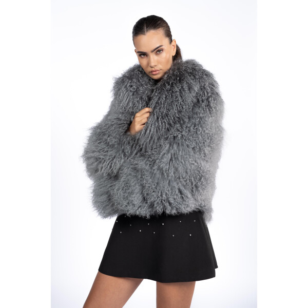 Jacheta blana naturala shearling, gri, 60cm