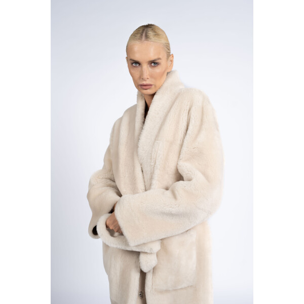 Palton blana naturala miel, reversibila, bej, 120cm