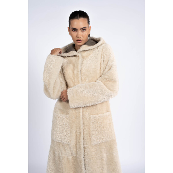 Palton shearling cu gluga, bej, 110cm