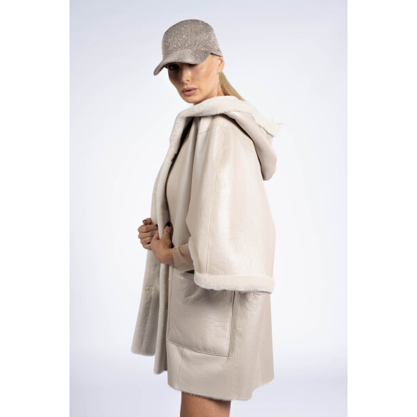 Jacheta shearling reversibila cu gluga, bej, 70cm