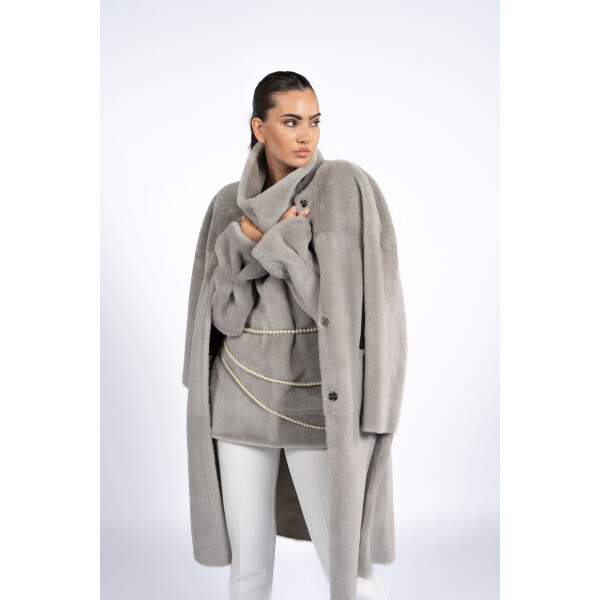 Palton reversibil cu cordon shearling, gri, 80cm