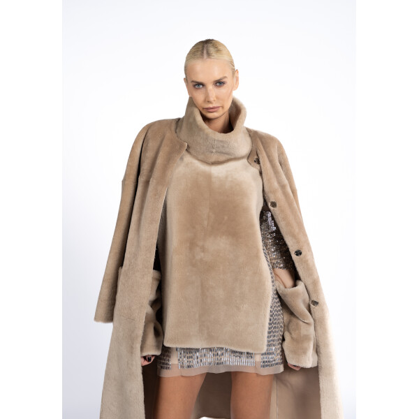 Palton reversibil shearling, bej, 80cm