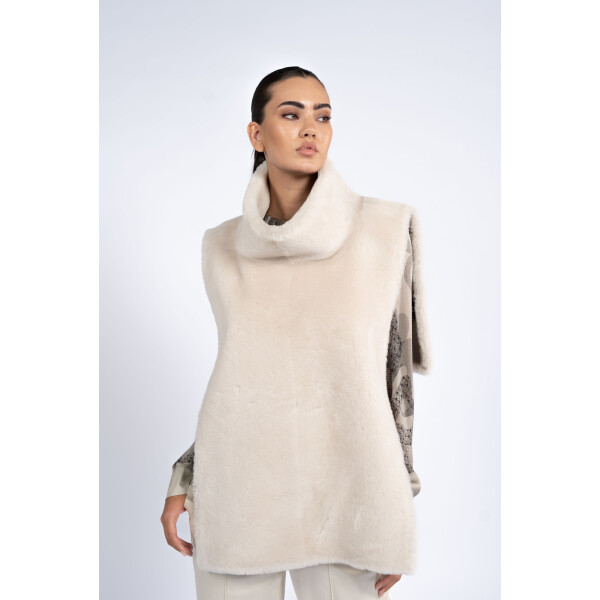 Vesta shearling off white, guler inalt, marime unica