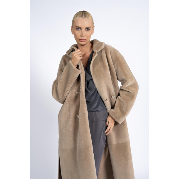 Haina shearling reversibila cu cordon, bej-rose, 90cm