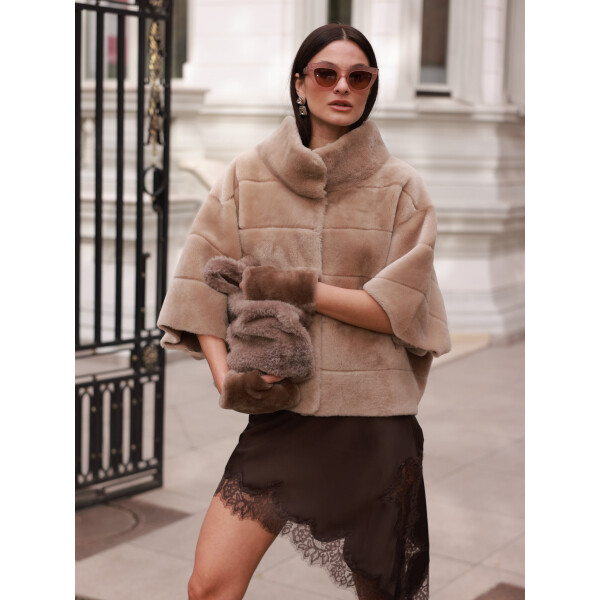 Jacheta reversibila shearling merino spaniol, bej, 50cm