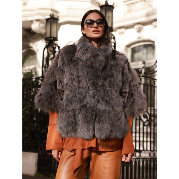 Jacheta blana naturala lynx, 60cm, gri antracit
