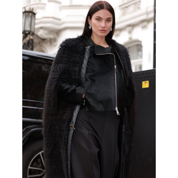 Capa blana naturala racoon tuns, negru, 100cm