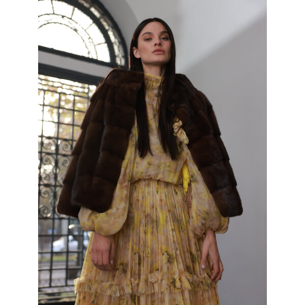 Jacheta din blana naturala vizon, maro, 50cm