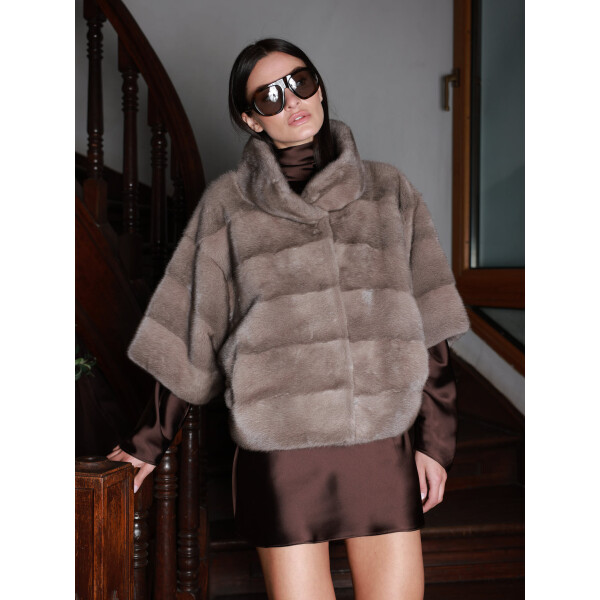 Jacheta blana naturala vizon, silver gray, 50cm