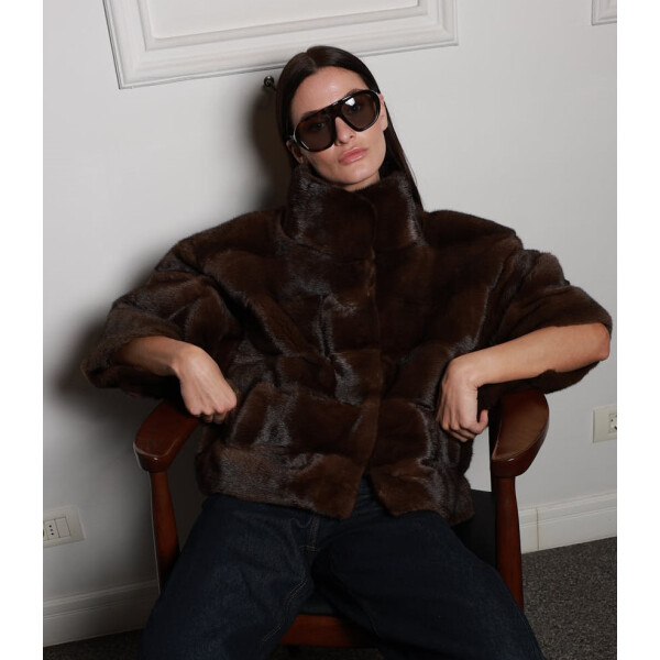 Jacheta blana naturala vizon, maro, 50cm